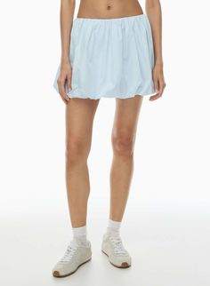 BUBBLY POPLIN MINI SKIRT | Aritzia Spring Tiered Tennis Skirt With Elastic Waistband, Spring Cotton Tennis Skirt With Elastic Waistband, Casual Nylon Mini Skirt, Spring Casual Nylon Mini Skirt, Flowy Cotton Tennis Skirt For Spring, Spring Casual Nylon Tennis Skirt, Summer Mini Bottoms With Pleated Waist, Summer Nylon Mini Skort, Summer Nylon Mini Skirt