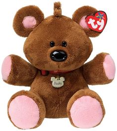 a brown teddy bear with pink paws on it's chest