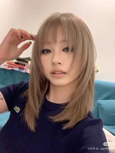 follow for more! ౨ৎ Wispy Bangs To The Side, Blond Hair With Fringe, Layered Hime Cut With Bangs, Hybrid Bangs, Brown And Blonde Bangs, Wispy Bangs Curtain Bang, Angled Bangs With Long Hair, Airy Bangs Korean, Flared Bangs