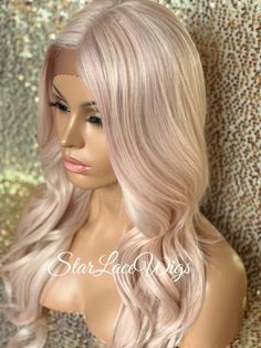 This unit ships in 2-3 business days Type of Hair: Synthetic Hair Texture: Loose Curls Hair Length: About 27" when measuring from the crown of the head to the bottom Hair Color: Light Pink - Also available in color #1, #1b & #2 Cap Style: Lace front wig with adjustable straps and combs - (cap stretches) Heat Safe: Heat resistant up to 350 degrees Part/Ventilation: The part is fixed in the middle :::HEAT SAFE::: Our synthetic and human hair blend wigs are heat safe and can be curled and flat Curls Middle Part, Bottom Hair Color, Long Curly Layers, Style Lace Front Wig, Long Loose Curls, Curly Layers, Loose Curls Hairstyles, Hair Color Light, Hair Illustration