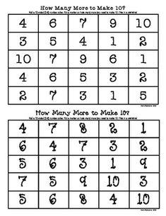 two different numbers are shown in this worksheet to teach how many more to make 10