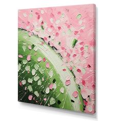 an abstract painting with pink and green colors