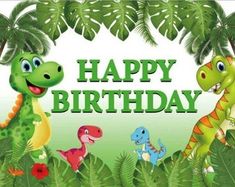 a happy birthday card with dinosaurs in the jungle