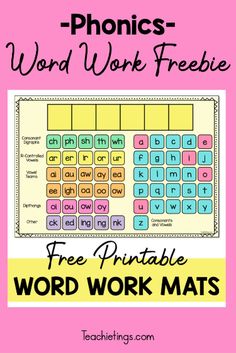 a free printable word work mat with the words phonics and letters on it