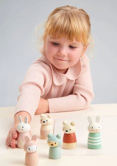 BUNNY TALES BY TENDER LEAF TOYS A perfect solid bunny family with Dotty the mum, Benny the dad and Pip the baby, all finished in stylish colors and ready to add to any dolls house set or open-ended play set. And don’t forget their friends, The Bears. DETAILS Tenderleaf Toys Set of 3 Bunnies Painted Rubberwood Toys Age range: 3 Years And Older Product size: 3.94 x 1.57 x 2.76" Made in Indonesia ⚠️ WARNING: CHOKING HAZARD - Small parts. Not for children under 3 yrs. SAFETY All of Tender Leaf toy p Bunny Family, Bear Character, Wooden Bear, Open Ended Play, Early Childhood Development, Bunny And Bear, Eco Friendly Toys, Wooden Figurines, Toy Brand