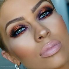 Bronze And Purple Eye Makeup, Purple And Orange Eyeshadow, Maquillage Goth, Copper Eye Makeup, Copper Eyeshadow, Rose Gold Eye Makeup, Eye Makeup Cut Crease, Bronze Eye Makeup, Dry Skin Makeup