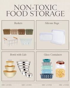 there are many different types of food storage containers in this page, including bowls with lids and glass containers