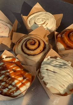 there are many different types of pastries on the table