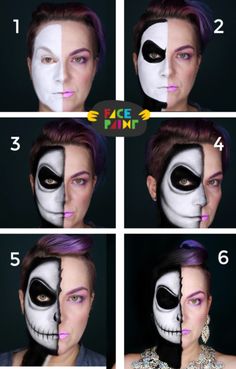 Jack The Skeleton Face Paint, Jack Skellington Makeup Tutorial, Half Jack Half Sally Makeup, Jack And Sally Face Paint, How To Paint Skeleton Face, Halloween Face Paint Tutorial, Jack Skellington Face Makeup, Jack Skellington Makeup Men, Jack Skellington Face Paint For Kids