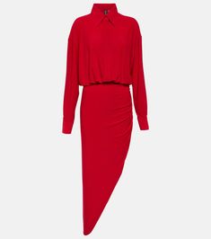 Draped jersey gown in red - Norma Kamali | Mytheresa Spring Knitwear, Spring Sunglasses, Minimal Shoes, Midi Skirt Spring, Norma Kamali, Asymmetrical Design, Party Tops, The 1960s, Scarf Hairstyles