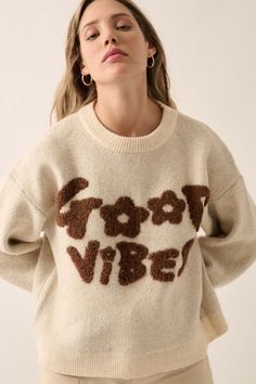 Graphic Knit Sweater, Good Vibes Graphic, Graphic Sweaters, Vintage Canvas, Oversized Sweater, Pink Floyd, Oversized Fits, Good Vibes, Drop Shoulder