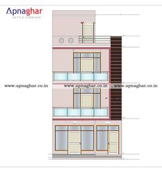 two story building with windows and balconies on the second floor, in front of an apartment