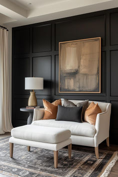 30+ Modern Wainscoting Designs to Define Your Space Transitional Wainscoting Ideas, Modern Moulding Design, Black Wainscoting Bedroom, Wall Accent Ideas Living Room, Paneling In Living Room, Living Room Wainscoting Ideas, Dining Room Statement Wall, Contemporary Wainscoting, Living Room Statement Wall