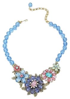 Heidi Daus "Glorious Garden" Crystal Floral Necklace Light Sapphire  MultiColor Just the right amount of sparkle adds the perfect finishing touch to your wardrobe. A single turquoise color bead strand and a colorful melange of crystal blooms make this bold, bib-style necklace a stand-out favorite. DESIGN INFORMATION Single strand of individually knotted, faceted light sapphire colored beads Bold, bib-style drop features 5 linked-style floral stations adorned with multi-sized, multi-shaped  and m Gold Jewelry With Multi-stone Pink Sapphire, Multicolor Sapphire Multi-stone Jewelry, Elegant Multi-stone Pink Sapphire Jewelry, Fine Jewelry With Multi-stone Pink Sapphire, Heidi Daus Jewelry Necklaces, Heidi Daus, Light Sapphire, Light Amethyst, Sapphire Color