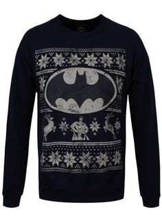 DC Comics Batman Fair Isle Logo Navy Sweatshirt Batman Pjs, Emo Christmas, Bat Logo, Comic Clothes, Pjs Christmas, Batman Outfits, Navy Sweatshirt