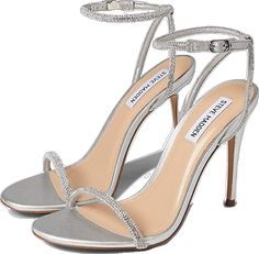 Silver Heels Prom, Prom Shoes Silver, Steve Madden Black Heels, Pink Suede Pumps, Black Open Toe Heels, Jeweled Heels, Strappy Block Heels, Shoes Steve Madden, Shoes Silver