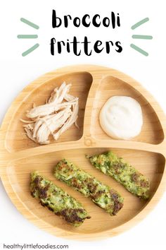 broccoli fritters on a wooden plate with the words, how to make broccoli fritters