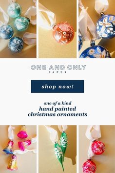 a bunch of ornaments that are in different colors and designs with the words, one and only