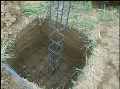 there is a hole in the ground that has been dug into by some kind of wire