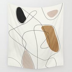 an abstract wall hanging tapestry with various shapes and lines on it, in white background