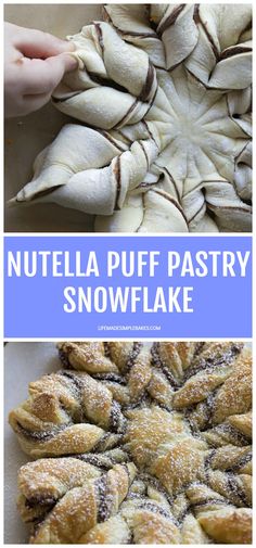 nutella puff pastry snowflake is shown with the words nutella puff pastry on it