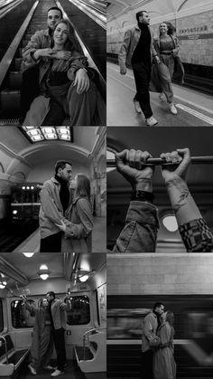 black and white photo collage of people on subway