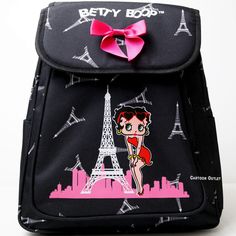 Betty Boop Backpack Purse 12" Carry Lady Tote Bag Birthday Gift Eiffel Tower | eBay Betty Boop Backpack, Retro Black Bags For Back To School, Betty Boop Gifts, Betty Boop Jewelry, Betty Boop Baby, Original Betty Boop, Betty Boop Handbags, Betty Boop Purses, Black Betty Boop