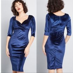 Modcloth Love Ballad Beauty Velvet Sheath Dress Perfect For Cocktail Parties! Very Flattering! Size M Condition: Brand Mew With Tags! Blue Velvet Dress Midi, Black Empire Waist Dress, Giraffe Print Dress, Crinoline Dress, Plunge Midi Dress, Velvet Sheath Dress, Pleated Shirt Dress, Diva Dress, Zebra Dress