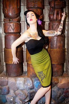 Tiki Trouble Pencil Skirt  - Dismantled Fashions Rockabilly Pin Up Psychobilly. $49.95, via Etsy. Rockabilly Tattoos, Daily Fashion Outfits, Tiki Oasis, Vintage Lifestyle