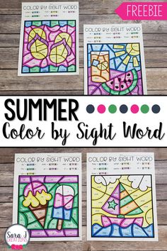 the summer color by sight word game is shown in three different colors and it has an image