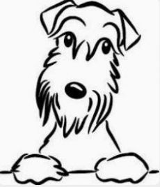 a black and white drawing of a dog sitting on the ground with his paw up