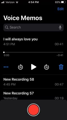 the voice memos app on an iphone's screen is showing it's new recording