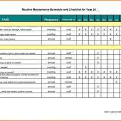 a table that shows the results of routine maintenance schedules and checklist for year 20