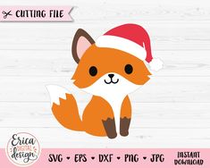 the cute fox is wearing a santa hat