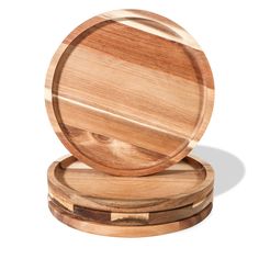 three wooden coasters stacked on top of each other in the shape of a circle