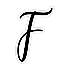 the letter f sticker is shown in black and white with a handwritten font