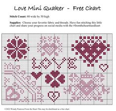 a cross stitch pattern with the words love mini quilter - free chart