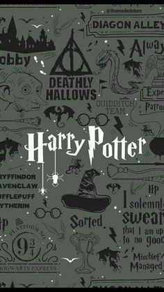 the harry potter pattern is shown in black and white, as well as other symbols