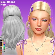 an animated image of a woman with blonde hair and purple eyeshades wearing earrings