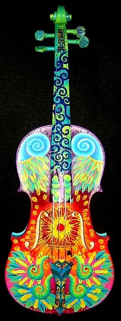 a colorful violin with an intricate design on it