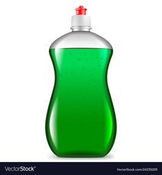 a green plastic bottle with water drops