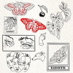 some different kinds of tattoos on a white paper