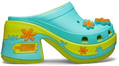 Your new favorite mode of transportation? The Scooby-Doo! Siren Clog from Crocs. With an all-over Mystery Machine™ design and groovy flower Jibbitz™ charms, this high-heeled style will keep you comfortable all over town — whether you’re out solving mysteries or just hanging with the Gang.  Scooby-Doo! Siren Clog Details:    8.8cm / 3.5-inch heel height    Molded TPU heel cup   Sleek look & feel   Ventilation ports add breathability and help shed water and debris    Easy to clean and quick to dry Solving Mysteries, Lime Punch, Mystery Machine, Crocs Sandals, Girly Shoes, Orange Flower, Kids Sandals, 5 Inch Heels