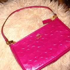 Cute Hot Pink Mini With Embossed Monogram. Gold Tone Hardware One Large Envelope Pocket Nwot Size: 5 1/2x9 Inches Envelope Pocket, Large Envelope, Bags Coach, Mini Shoulder Bag, Pink Mini, Coach Bags, Random Stuff, Hot Pink, Gold Tones