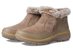 SKECHERS Easy Going - Warm Escape - Women's Shoes : Taupe : Enjoy easy-going style for life on the go by wearing SKECHERS Easy Going - Warm Escape footwear. 3M SCOTCHGARD treated upper. Fabric lining. Skechers Air-Cooled Memory Foam cushioned comfort insole. Round toe. Relaxed Fit for a roomy comfort fit at toe and forefoot. Casual cold-weather design with inside zipper closure. Faux fur collar lining. Lightweight shock-absorbing midsole. Rubber lug outsole with perforated patterns. Imported. Me Winter Slip-on Boots With Removable Insole, Waterproof Walking Shoes, Weather Design, Chunky Heel Ankle Boots, Snow Boots Women, Skechers Women, Faux Fur Collar, Easy Going, Fur Collar