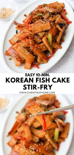 korean fish cake with sesame seeds on the side