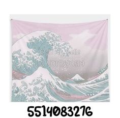 the great wave in pink and white tapestry wall hanging art print on canvas or fabric