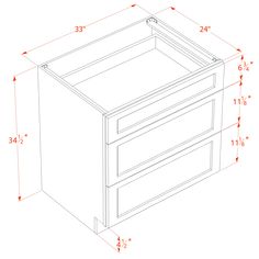 a drawing of the front and side drawers for a kitchen cabinet with measurements on it