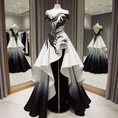 Black And White Masquerade Dress, White And Black Ombre Dress, Black And White Ombre Wedding Dress, Prom Dress Accessories Ideas, Prom Dresses Black And White, Black And White Ombre Dress, Masquerade Outfit Ideas For Prom, White To Black Ombre Wedding Dress, Black Prom Dress Outfit Ideas