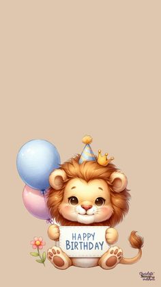 a lion holding a sign that says happy birthday